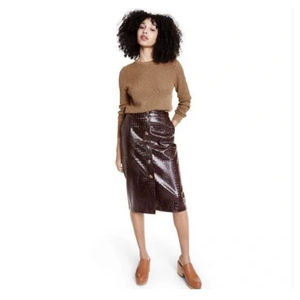 RACHEL COMEY Brown Faux Crocodile Leather Pencil Skirt